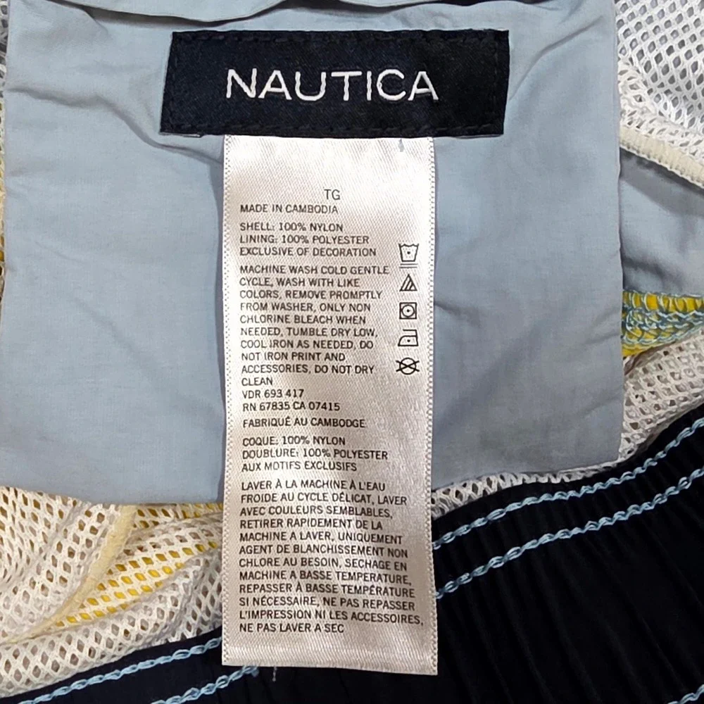 Nautica Swim Trunks Mens XL Blue Yellow Black Colorblock Logo Board Shorts